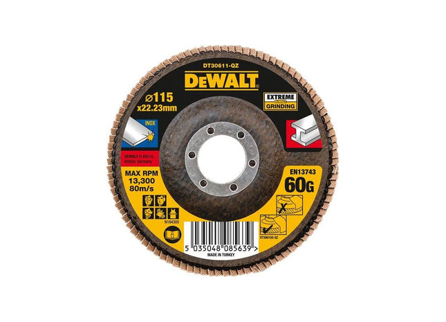 Dewalt Power Tools Extreme Flap Disc 115 x 22.2mm 60G DeWALT Power Tools - RockBottom Northampton