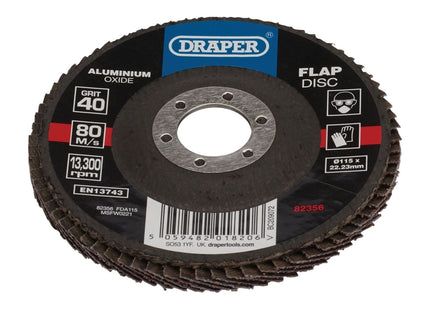 Draper Aluminium Oxide Flap Disc, 115 x 22.23mm, 40 Grit 82356 Draper - Town Tools