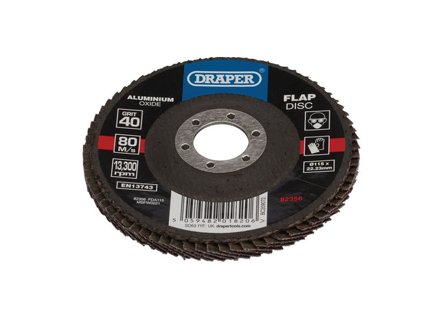 Draper Aluminium Oxide Flap Disc, 115 x 22.23mm, 40 Grit 82356 Draper - Town Tools
