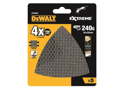 DeWALT Power Tools EXTREME Mesh Detail Sander Sheet 93 x 93mm 240G (Pack 5) DeWALT Power Tools - RockBottom Northampton