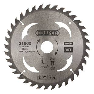 Draper TCT Circular Saw Blade for Wood, 210 x 30mm, 36T 21660 Draper - Town Tools