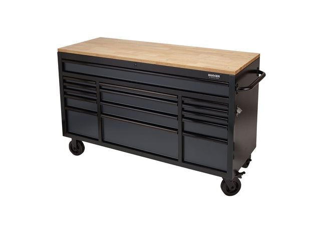 Draper BUNKER Workbench Roller Tool Cabinet, 15 Drawer, 61", Grey 08238 Draper - Town Tools