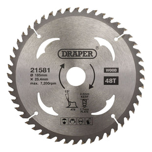 Draper TCT Circular Saw Blade for Wood, 185 x 25.4mm, 48T 21581 Draper - Town Tools