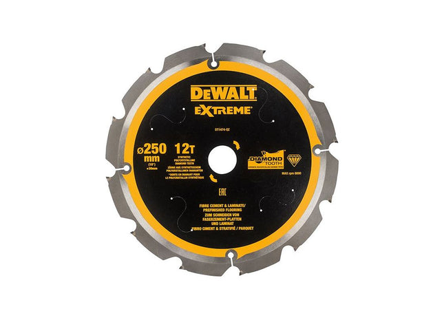 Dewalt Power Tools Extreme PCD Fibre Cement Saw Blade 250 x 30mm x 12T DeWALT Power Tools - RockBottom Northampton