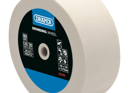 Draper Aluminium Oxide Bench Grinding Wheel, 125 x 50mm, 80 Grit, White 38186 Draper - Town Tools