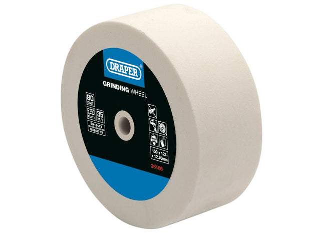 Draper Aluminium Oxide Bench Grinding Wheel, 125 x 50mm, 80 Grit, White 38186 Draper - Town Tools