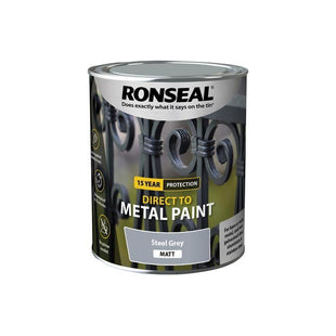 Ronseal Direct to Metal Paint Steel Grey Matt 750ml Ronseal - RockBottom Nothampton