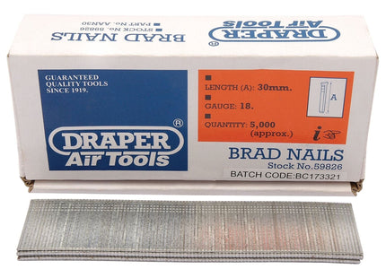 Draper Brad Nails, 30mm (Pack of 5000) 59826 Draper - Town Tools