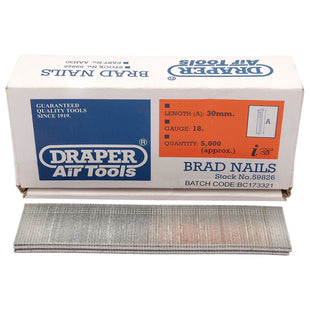 Draper Brad Nails, 30mm (Pack of 5000) 59826 Draper - Town Tools