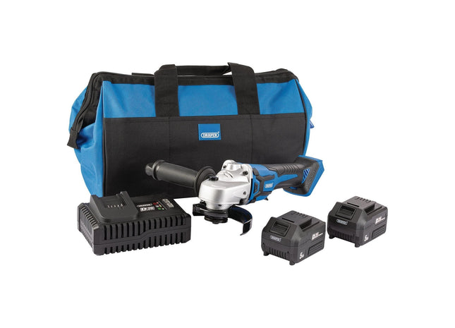 Draper D20 20V Brushless Angle Grinder, 115mm, 2 x 5.0Ah Batteries, 1 x Fast Cha Draper - Town Tools
