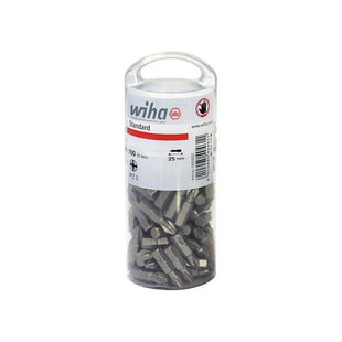 Wiha Standard Pozidriv Bits PZ2 25mm Tub of 100 Wiha - RockBottom Northampton