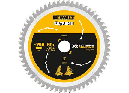 Dewalt Power Tools Extreme Runtime FlexVolt Mitre Saw Blade 250 x 30mm x 60T DeWALT Power Tools - RockBottom Northampton