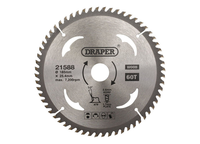 Draper TCT Circular Saw Blade for Wood, 185 x 25.4mm, 60T 21588 Draper - Town Tools