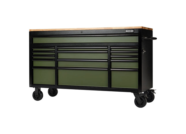 Draper Bunker 15 Drawer Workbench Roller Tool Cabinet, 61", Green Draper - Town Tools