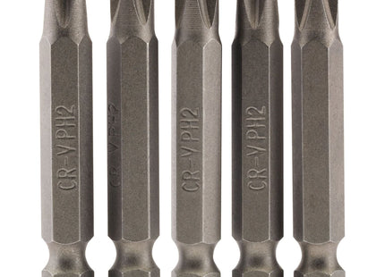 Draper Cross Slot Insert Bit, 1/4" Hex, 50mm Long, No.2 (Pack of 5) 64288 Draper - Town Tools