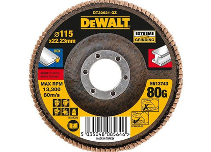 Dewalt Power Tools Extreme Flap Disc 115 x 22.2mm 80G DeWALT Power Tools - RockBottom Northampton