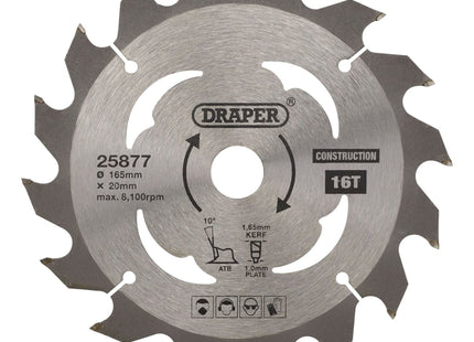 Draper TCT Cordless Construction Circular Saw Blade for Wood & Composites, 165 x Draper - Town Tools