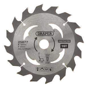 Draper TCT Cordless Construction Circular Saw Blade for Wood & Composites, 165 x Draper - Town Tools