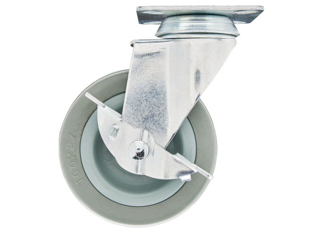 Draper Swivel Plate Fixing Rubber Castor with Brake, 100mm Diameter, S.W.L. 80kg Draper - Town Tools