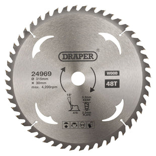 Draper TCT Circular Saw Blade for Wood, 315 x 30mm, 48T 24969 Draper - Town Tools