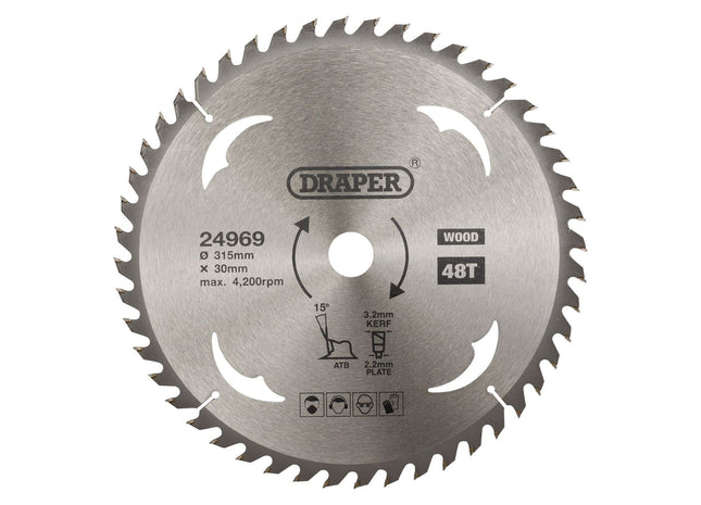 Draper TCT Circular Saw Blade for Wood, 315 x 30mm, 48T 24969 Draper - Town Tools