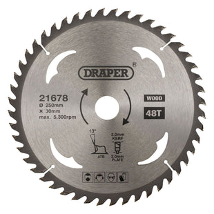 Draper TCT Circular Saw Blade for Wood, 250 x 30mm, 48T 21678 Draper - Town Tools