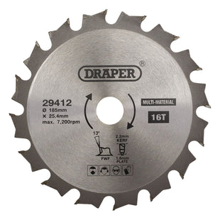 Draper TCT Multi-Purpose Circular Saw Blade, 185 x 25.4mm, 16T 29412 Draper - Town Tools