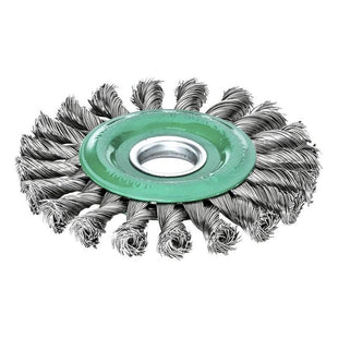 Lessmann Knot Wheel Brush 115 x 14mm 22.2mm Bore, 0.50 Stainless Steel Wire Lessmann - RockBottom Northampton