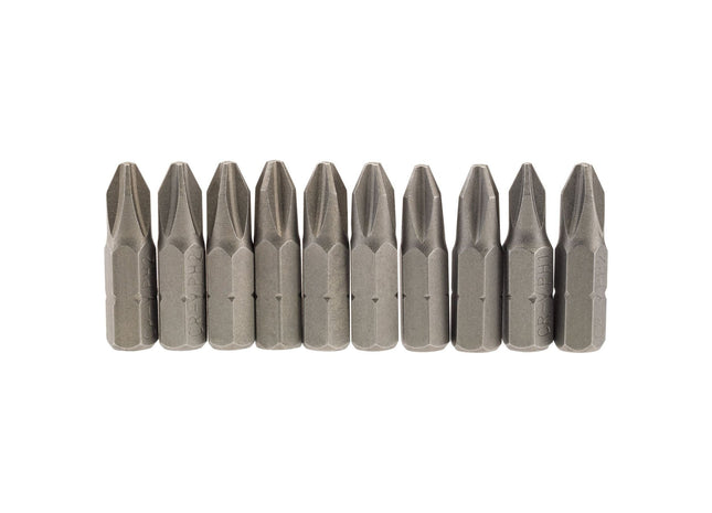 Draper Cross Slot Insert Bit, 1/4" Hex, 25mm Long, No.2 (Pack of 10) 64072 Draper - Town Tools
