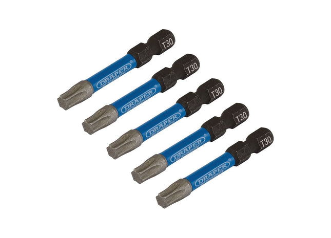Draper Expert TX-STAR Impact Screwdriver Bits, T30 x 50mm, 1/4" Hex (Pack of 5) Draper - Town Tools