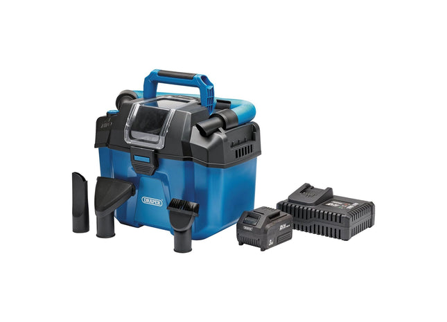 Draper D20 20V Wet and Dry Vacuum Cleaner, 1 x 4.0Ah Battery, 1 x Fast Charger Draper - Town Tools
