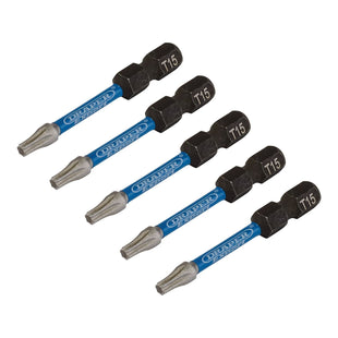 Draper Expert TX-STAR Impact Screwdriver Bits, T15 x 50mm, 1/4" Hex (Pack of 5) Draper - Town Tools