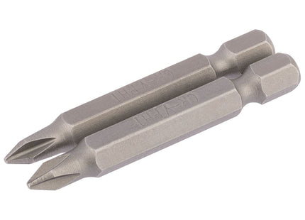 Draper Cross Slot Insert Bit, 1/4" Hex, 50mm Long, No.1 (Pack of 2) 64232 Draper - Town Tools