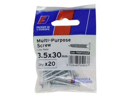 ForgeFix Multi-Purpose Pozi Screw CSK ST ZP 3.5 x 30mm ForgePack 20 ForgeFix - RockBottom Northampton