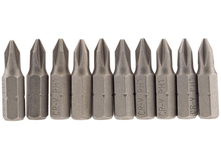 Draper Cross Slot Insert Bit, 1/4" Hex, 25mm Long, No.1 (Pack of 10) 64060 Draper - Town Tools