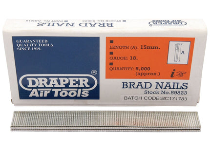 Draper Brad Nails, 15mm (Pack of 5000) 59823 Draper - Town Tools