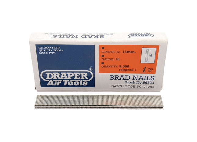 Draper Brad Nails, 15mm (Pack of 5000) 59823 Draper - Town Tools