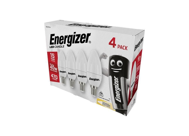 Energizer® LED SES (E14) Opal Candle Non-Dimmable Bulb, Warm White 470 lm 5.2W (Pack 4) Energizer® - RockBottom Northamptin