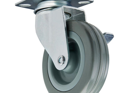 Draper Swivel Plate Fixing Rubber Castor with Brake, 100mm Diameter, S.W.L. 80kg Draper - Town Tools