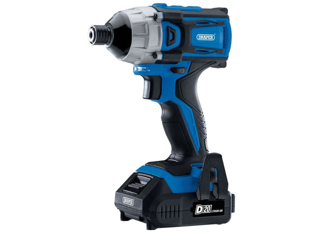 Draper D20 20V Brushless Impact Driver, 1/4" Hex, 180Nm, 2 x 2.0Ah Batteries, 1 Draper - Town Tools