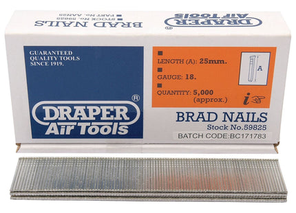 Draper Brad Nails, 25mm (Pack of 5000) 59825 Draper - Town Tools