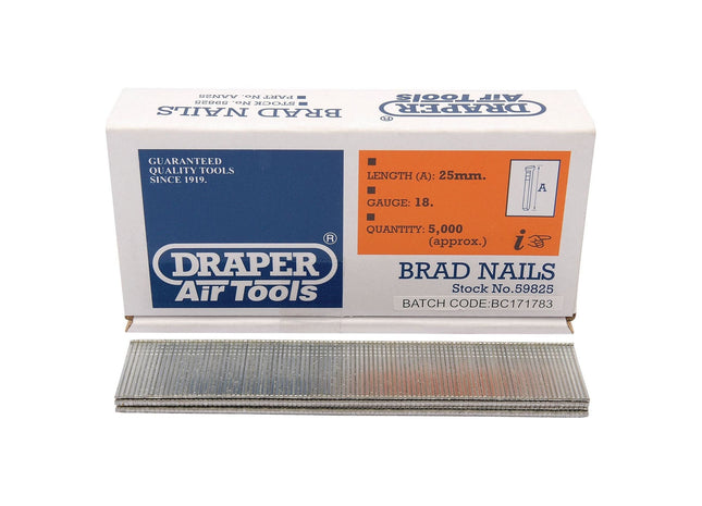 Draper Brad Nails, 25mm (Pack of 5000) 59825 Draper - Town Tools