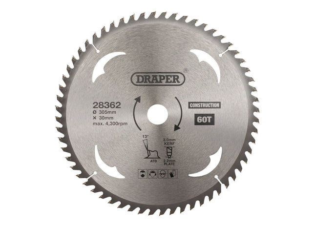 Draper TCT Construction Circular Saw Blade, 305 x 30mm, 60T 28362 Draper - Town Tools