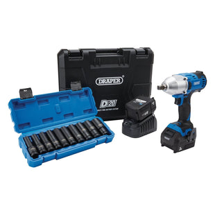 Draper D20 20V Brushless Mid-Torque Impact Wrench Kit, 1/2" Sq. Dr. & Metric Dee Draper - Town Tools