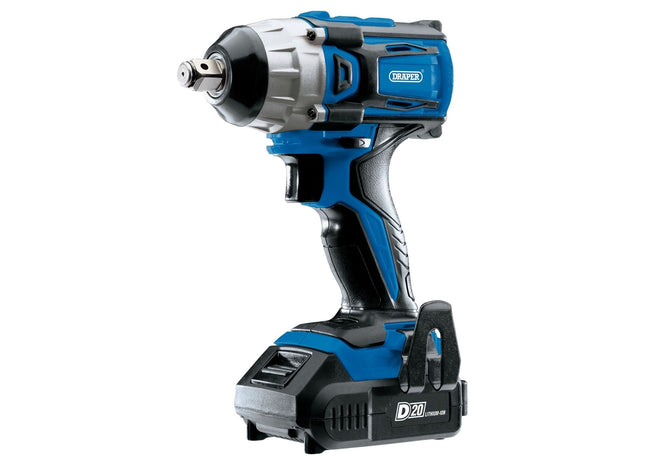 Draper D20 20V Brushless Impact Wrench, 1/2" Sq. Dr., 250Nm, 2 x 2.0Ah Batteries Draper - Town Tools