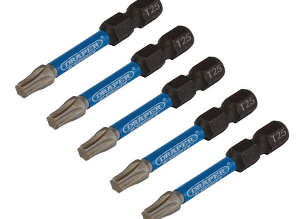 Draper Expert TX-STAR Impact Screwdriver Bits, T25 x 50mm, 1/4" Hex (Pack of 5) Draper - Town Tools