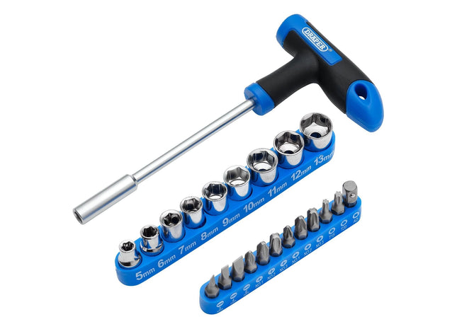 Draper T-Handle Screwdriver, Socket and Bit Set, 1/4" Sq. Dr. (22 Piece) Draper - Town Tools