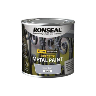 Ronseal Direct to Metal Paint Steel Grey Matt 250ml Ronseal - RockBottom Nothampton