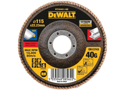 Dewalt Power Tools Extreme Flap Disc 115 x 22.2mm 40G DeWALT Power Tools - RockBottom Northampton