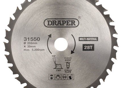 Draper TCT Multi-Purpose Circular Saw Blade, 255 x 30mm, 28T 31550 Draper - Town Tools